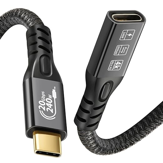 20Gbps USB C 3.2 Extension Cable, USBC 3.2 Gen2 Type-c Male to Female Extender Cable Ultra HD 4K@60Hz 240W Charging 20Gbps Data Transfer Compatible with External SSD eGPU (Extension 20G 240W-2M)