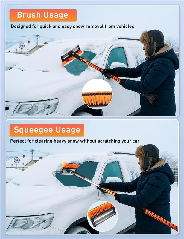 EcoNour 55" Telescopic Snow Brush and Ice Scraper for Car Windshield & Windows | 270Â° Rotating Snow Broom with Squeegee | Extendable Snow Removal Brush for SUV, Truck, and Car