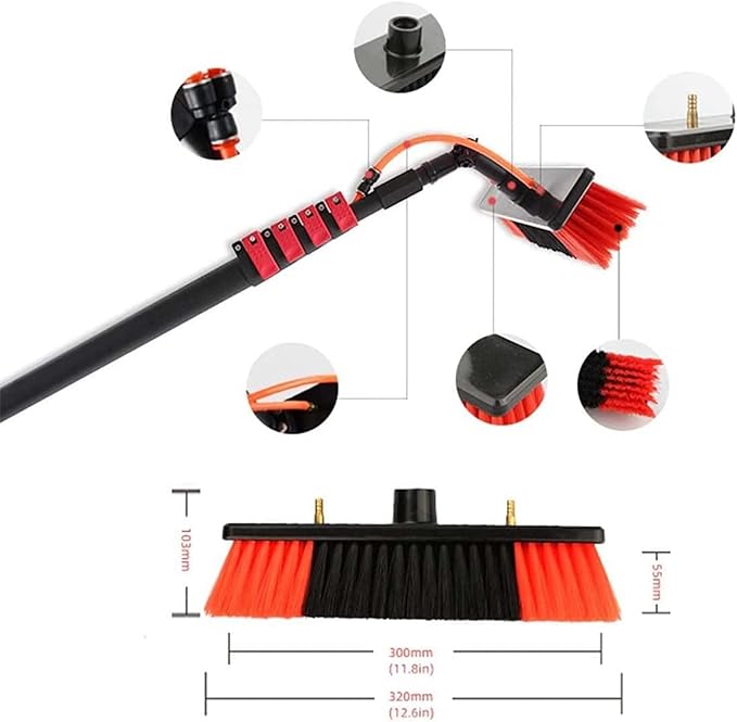 Telescopic Window Cleaning Pole with Water Fed Brush - Extendable Solar Panel Cleaner, 3-11M (9.8ft) for Outdoor Roof Washing & Conservatory Cleaning Tools