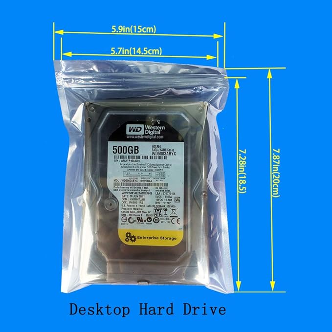 Daarcin 100pcs 5.9x7.87in/15x20cm Anti Static Bags,Premium ESD bag Resealable for 3.5'' SSD HDD with 100pcs Labels, Anti-static Bags for Hand Drive or Varieties of Electronic Device