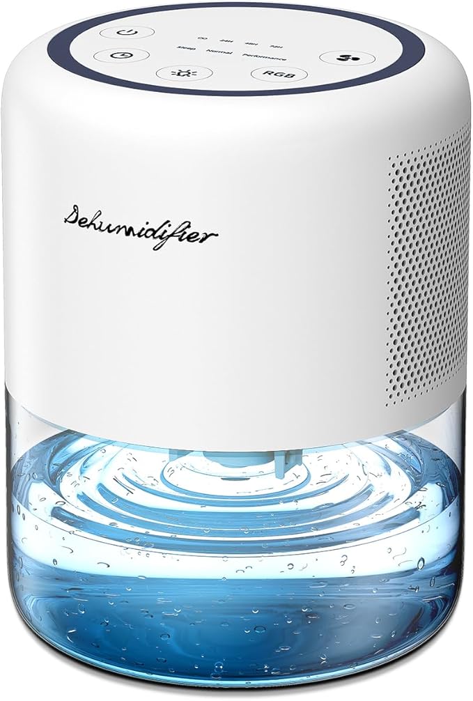 Windangel 44oz(1.3L) Small Dehumidifier for Home Auto-Off Quiet Portable Dehumidifier with 3 Modes 10 Color Lights 4 Timer Settings for Bedroom Bathroom Closet (215 sq.ft)