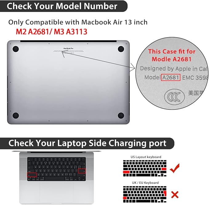 HOHAIYOO for 2026 2025 2024-2022 MacBook Air 13 inch Case M5 A3449 M4 A3240 M3 A3113 M2 A2681 with Touch ID& 13.6" Liquid Retina Display, Hard Shell&Keyboard Cover&Screen Film&Webcam Cover, Butterfly