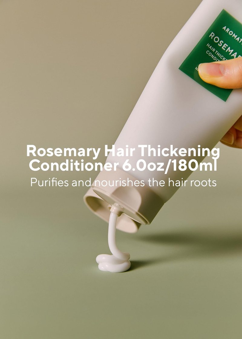 AROMATICA Rosemary Hair Thickening Conditioner, Korean Hair Care Vegan Natural Conditioner for Damaged Hair and Dry Hair - Moisturizing Non Toxic Hair Products for Men and Women (6.0 fl.oz)