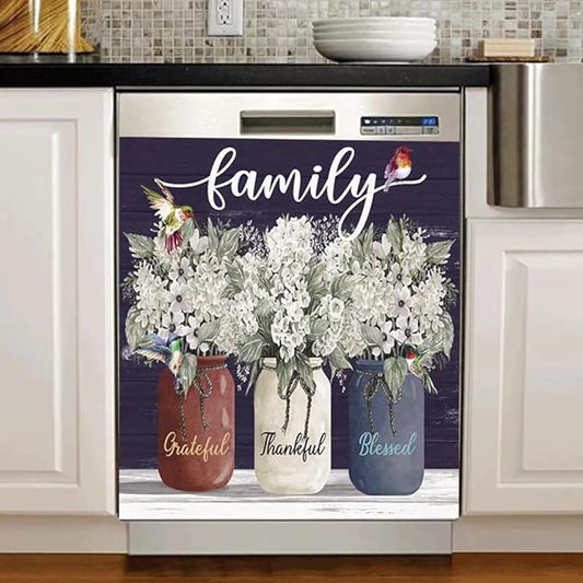 Bless This Home Dishwasher Magnet Vinyl Panel Fridge Decal,Flower Birds Dish Washer Cover Refrigerator Magnetic,Kitchen Decor Sticker Home Appliance Magnets 23"x17"
