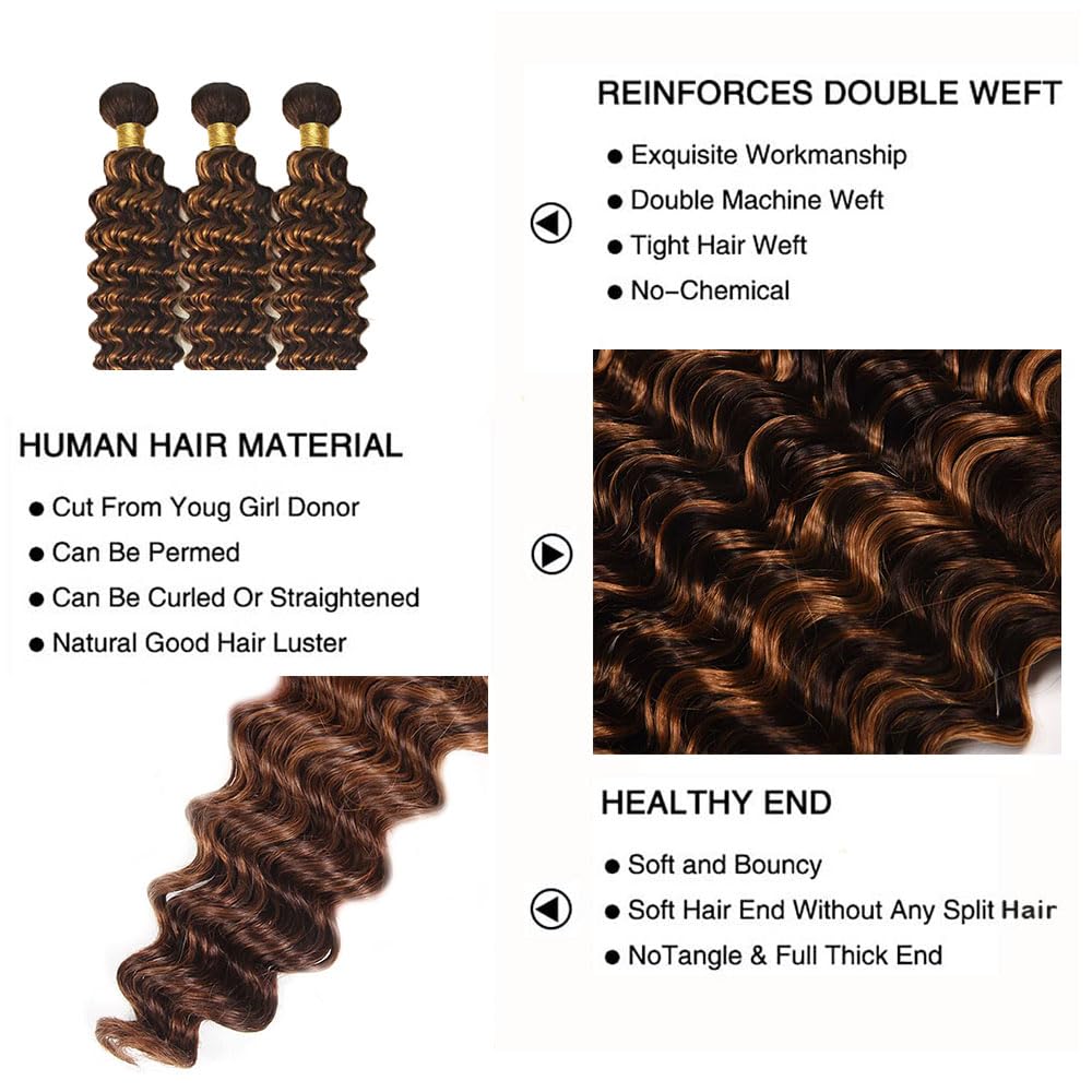 Brown Human Hair Ombre Bundles P430 Deep Wave Bundles Dark Brown Human Hair Bundle 12 14 16 Inch Brazilian Virgin Remy Hair Ombre Deep Wave Bundles Highlight Bundle