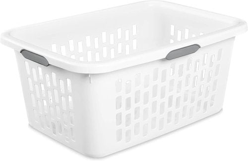 Large Plastic Laundry Basket - 4 Comfort Grip Handles, 2 Bushel Capacity | White