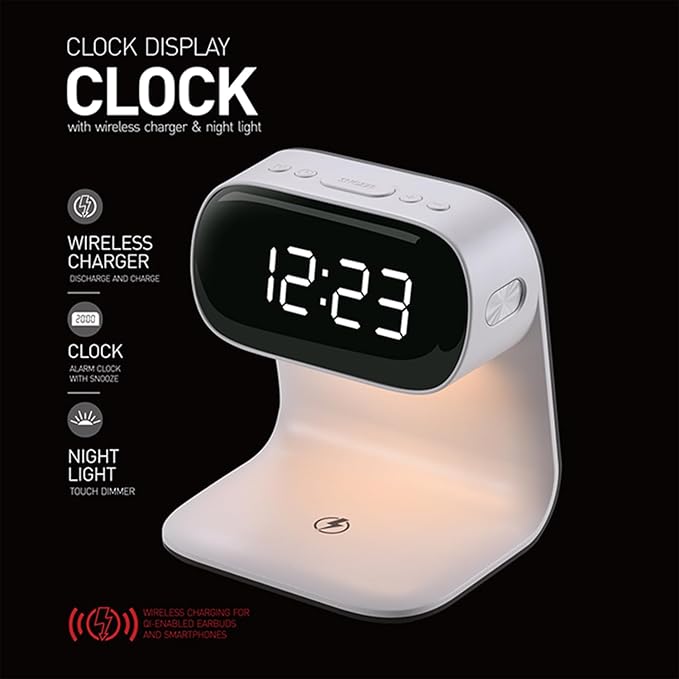 YIDPU Digital Alarm Clock with Wireless Fast Charging Station 15W Touch Smart Lamp for Bedside,3 Colors Nightlight Adjustment Night Lamp for Living Room,Bedside,Heavy Sleepers (White+No Adapter)