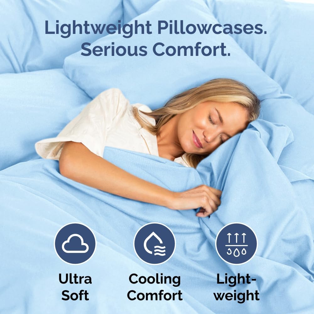 Skiennix Standard Pillow Cases Set of 2 | Soft Hotel Quality, Wrinkle-Free & Stain Resistant - Light Blue