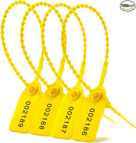 Leadseals(R) 1000 Plastic Tamper Seals, Zip Ties for Fire Extinguishers Pull Tite Security Tags Numbered Disposable Self-Locking Tie 250mm Length (Yellow)