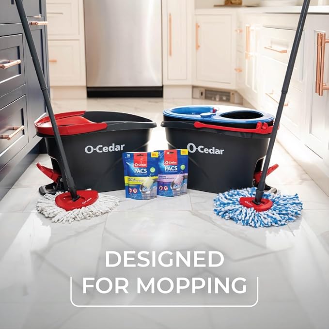 O-Cedar EasyWring Microfiber Spin Mop & Bucket Floor Cleaning System + 2 Extra Mop Head Replacements with Lavender Pac (Variety Pack)