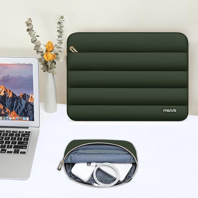 MOSISO Laptop Case 13.3 inch,13-13.3 inch Puffy Laptop Sleeve Compatible with MacBook Neo/Air 13.6 M5 M4 M3 M2 M1/Pro 13/14,HP Dell ASUS Lenovo,Polyester Horizontal Bag with Small Case, Army Green