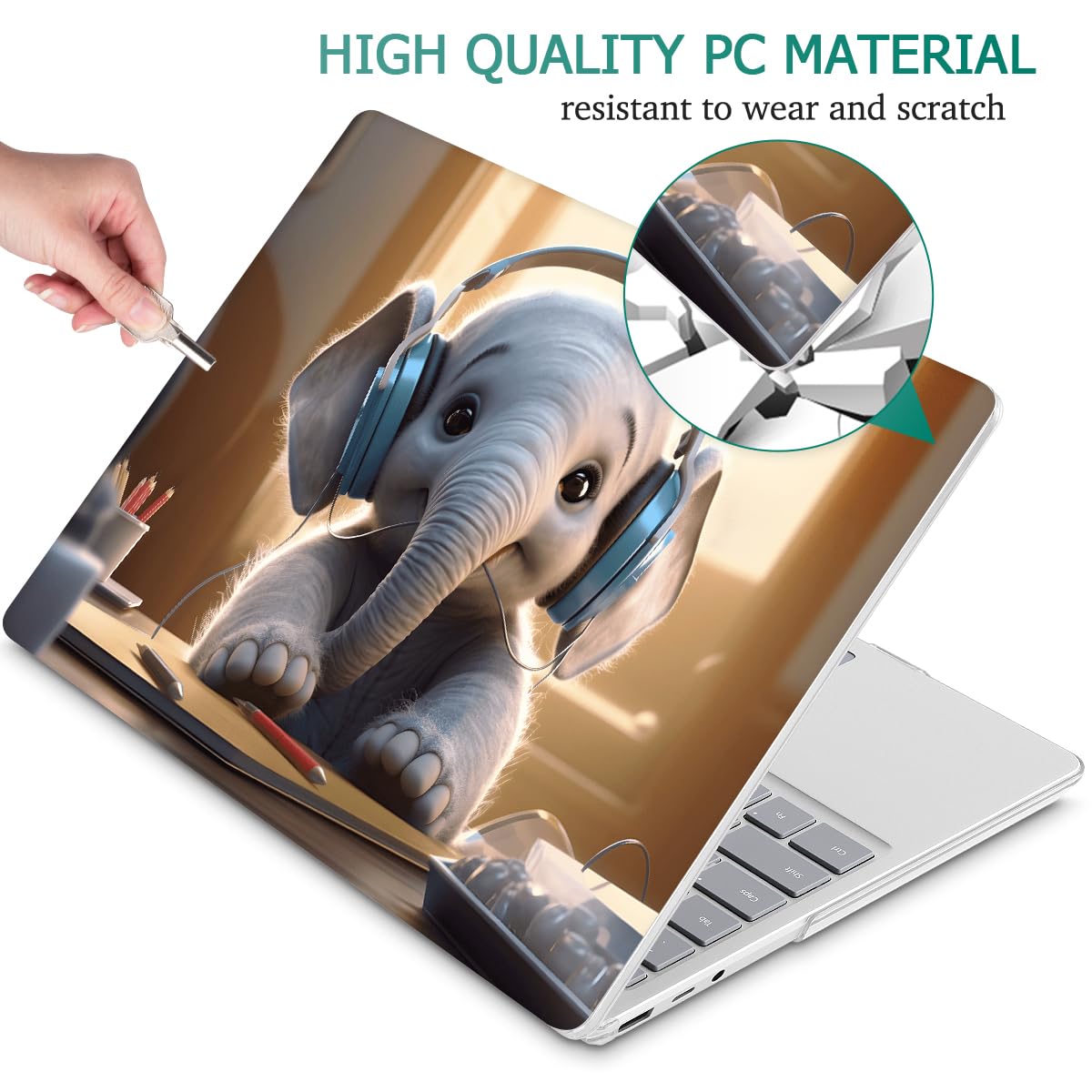 Tuiklol Case for 15 Inch Microsoft Surface Laptop 5/4/3 2022-2020, Model 1979/1953/1872/1873 Hard Shell Cover, Keyboard Cover+Screen Protector+Dust Plugs, Elephant