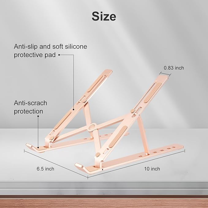weourwe Ergonomic and Foldable Laptop Stand for Desk, Adjustable Riser, Fits All Laptops and Notebooks up to 17,Ultra-Thin,Ventilated Cooling,ABS+Silicone,Gold.