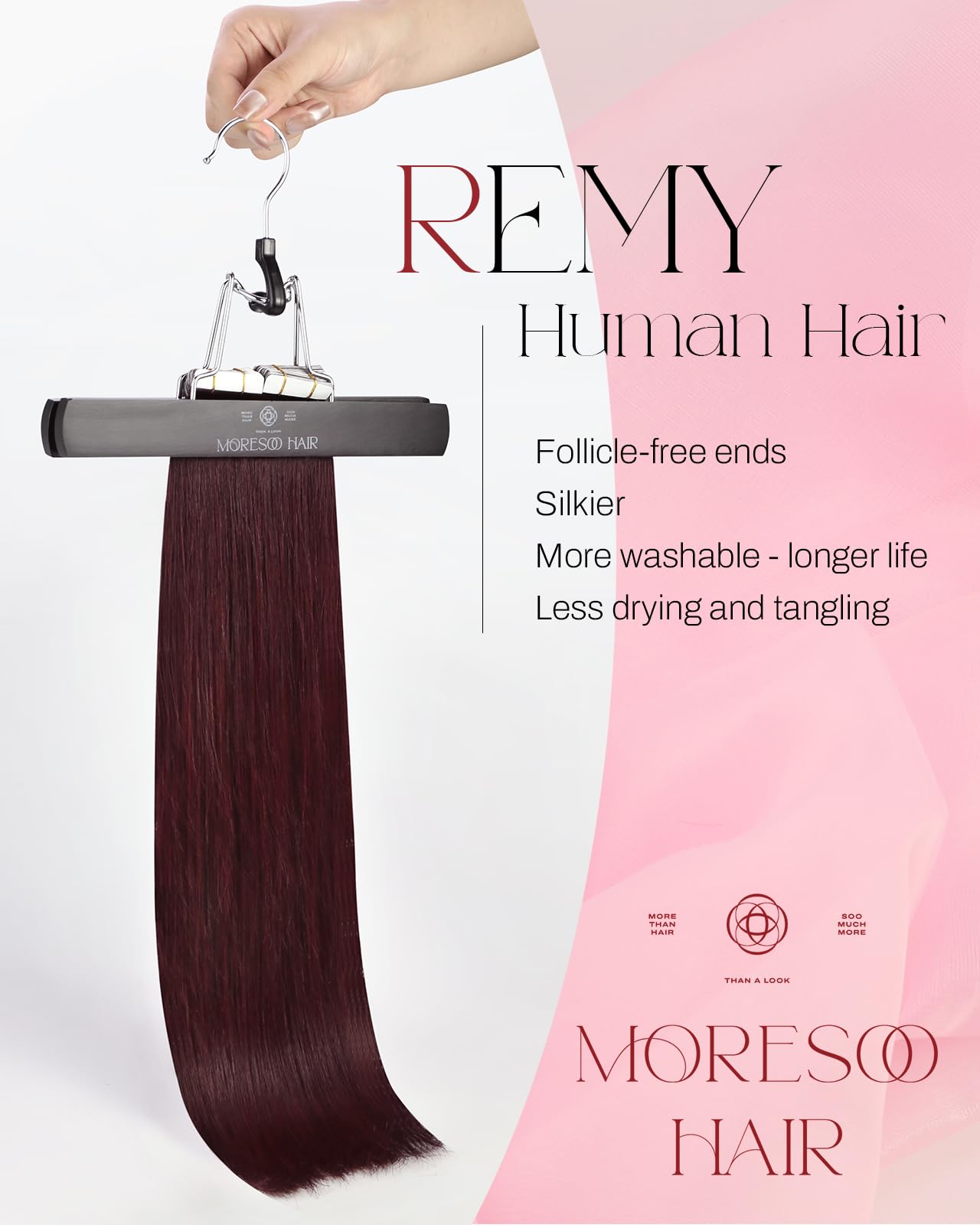 Moresoo Burgundy Tape in Hair Extensions Wine Red #99J Straight Human Hair 14 Inch 20pcs 40g Invisible Seamless Tape in Extensions for Fashion Hair Look Smooth Shiny Real Human Hair for Women