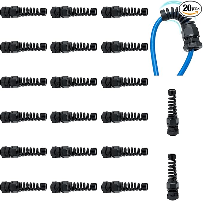 Aandxmok 20 Pcs Black Nylon Cable Gland, PG7 Thread, Made of PA66 Material, High Wear Resistance and Chemical Resistance, Suitable for Various Electrical Installations