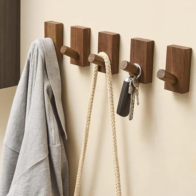 HomeDo Wall Hooks Hat Rack, Wooden Coat Hooks Wall Mounted, Decorative Hooks Single Organizer Hat Hanger Towel Rack, Heavy Duty Hooks (Rectangle-Walunt,8Pack)