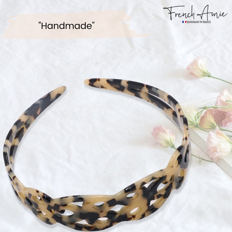French Amie Filigree Wide 1" Celluloid Acetate Handmade Head bands Fashion Flexible Non Slip Durable Styling Women Hair Accessories, Made in France (White Tokyo)