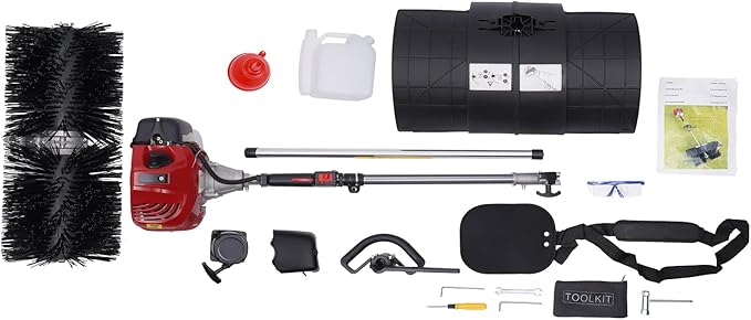 2-Stroke 52CC Gas Power Handheld Sweeper, Motor Side-Mounted Sweepers Snowplow Broom Driveway Turf Lawns Artificial Grass Power Brush Lawn Sweeper Cleaner Tools (52CC 2.3HP)