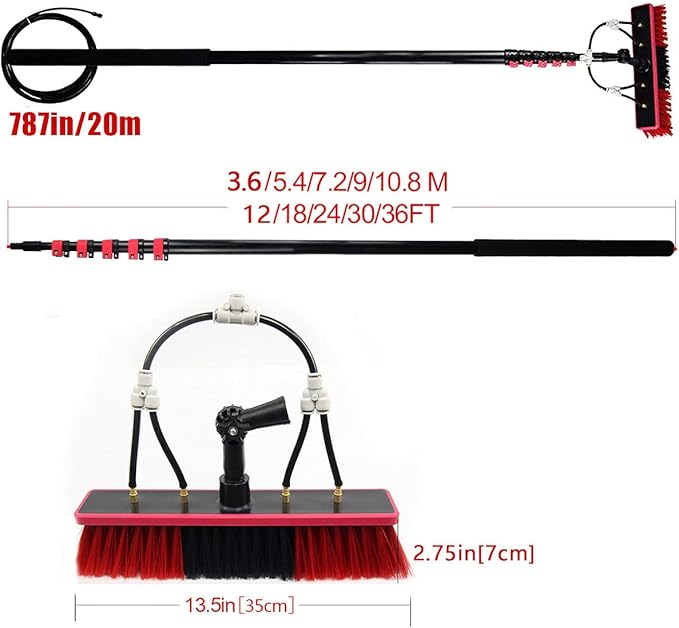 Photovoltaic Panel Cleaning,Cleaning Pole,Water Fed Telescopic Brush,Window Clean,Extendable Cleaner Conservatory Roof Cleaning Tools,7.2m/24FT