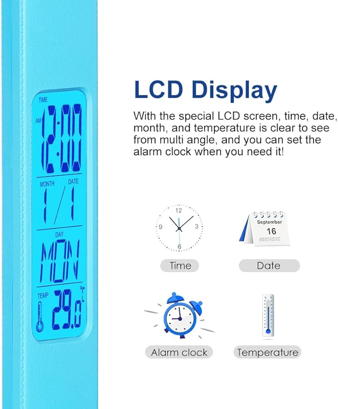 wanjiaone Multifunctional LED Desk Lamp with Wireless Charger,USB Charging Port,Clock,Phone Holder,Desk Lamps for Home Office,Eye-Caring Reading Lamp,Study Lamp for Boys,Girls,Teens,Blue
