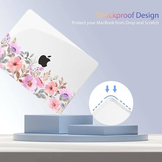 Teryeefi for MacBook Air M5 M4 M3 M2 13 inch Case 2026 2025 2024 2022 Release fits Model A3449 A3240 A3113 A2681, Hard Shell Case with Keyboard Cover+Screen Protector, Pink Flower Garden-A