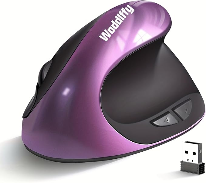 Woddlffy Ergonomic Mouse Wireless,Vertical Mouse with Silent Click Right Handed Small Mouses with 6 Buttons 1000/1200/1600 for Laptop,Desktop,PC, MacBook（Purple AA）