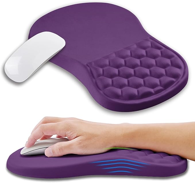 Kuosgm Ergonomic Mouse Pad Wrist Support with Memory Foam Massage Bulge, Carpal Tunnel Pain Relief Mousepad Wrist Rest for Mouse(12x8 inch, Deep Purple)