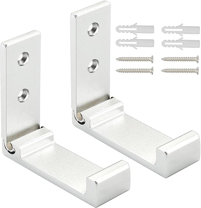 Latomex Folding Coat Hooks, Foldable Wall Hooks for Hanging Aluminum Alloy Cloth Hanger Coat Hanger Headphones Holder Headset Wall Hanger Hook- Pack of 2 (Silver)