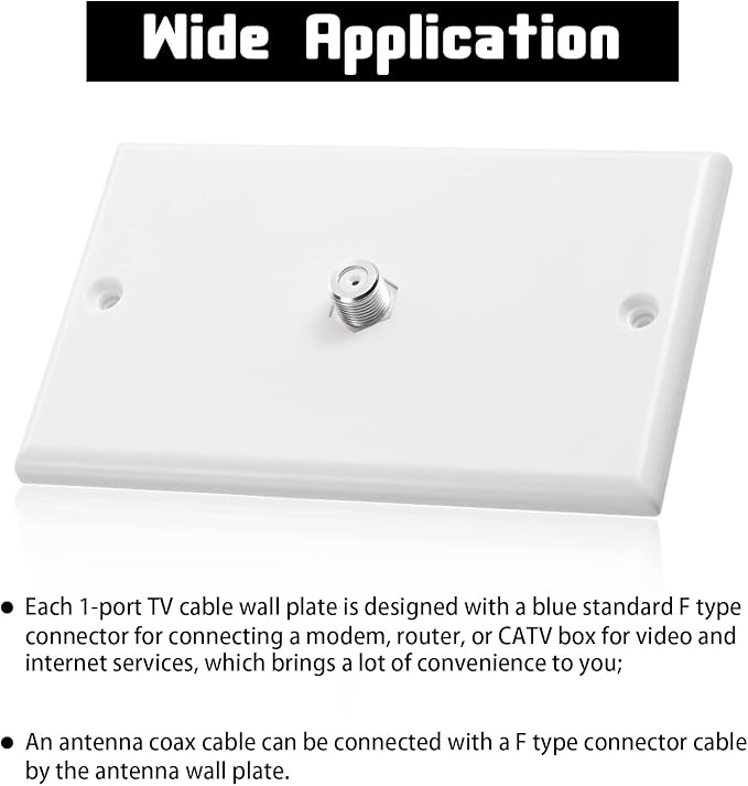Weewooday 8 Pcs 1-Port TV Cable Wall Plate with F Connector Coax Wall Plate Video Jack Single Gang (White)