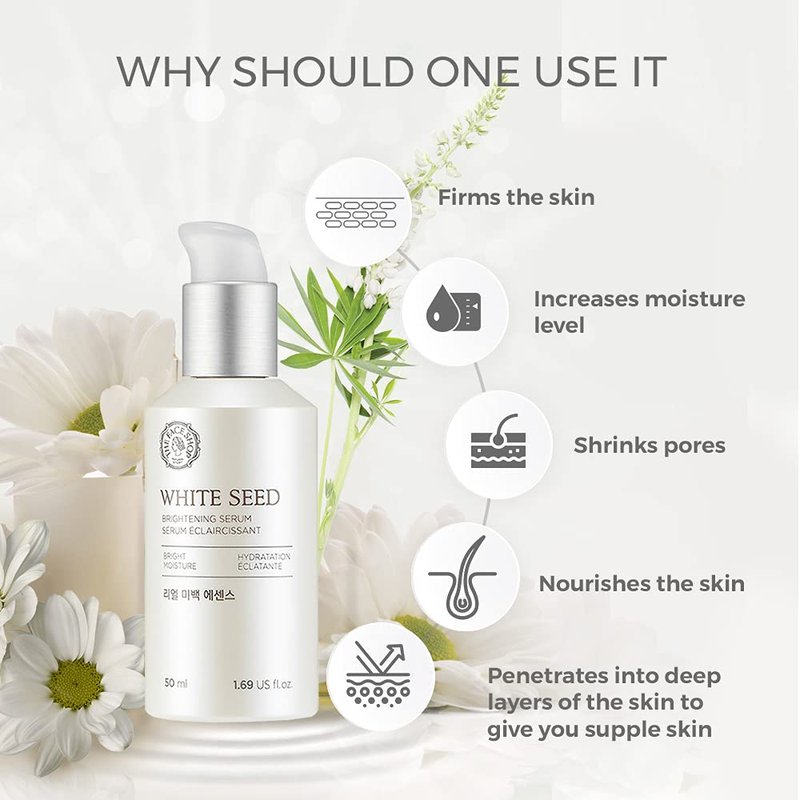 The Face Shop Whiteseed Brightening Serum | Deep Skin Brightening, Boost Moisturization & Pore Minimize | Skin Texture & Clarity Improvement, Dullness Reducing, 1.69 Fl Oz