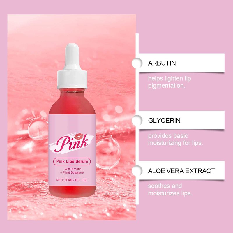 TUOSHITONG Pink Lip Serum for Dry and Dark Lips, Lip Lightener for Smokers and Non-Smokers, Conditioning LipSerum Moisturizer Help Fade Lips Discoloration with Alpha Arbutin & Aloe Vera 2PCS