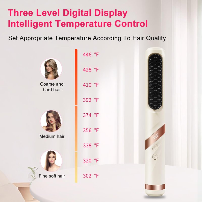 Cordless Straightener Brush for Women, Portable Hair Straightening Brush with Negative Ion, 30s Fast Heating, LED Display, USB Rechargeable Cold Air Hair Styling Comb for Travel