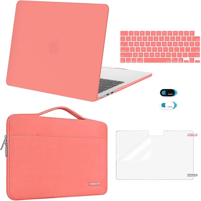 MOSISO Compatible with MacBook Air 13 inch Case M5 2026 M4 2025 M3 M2 2024-2022 A3449 A3240 A3113 A2681,Hard Shell&Sleeve Bag&Keyboard Skin&Webcam Cover&ScreenFilm for MacBook Air 13.6, Coral