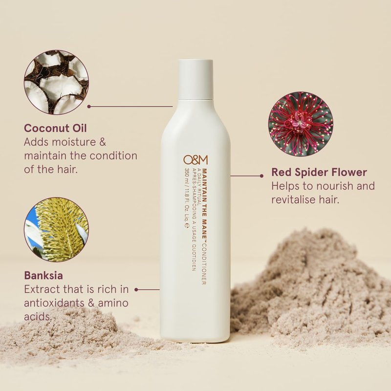 O&M Maintain the Mane Hair Conditioner, Daily Hydrating Conditioner, All Hair Types, Organic Shea Butter, Vitamin E, Vitamin A, Amino Acids, Sulfate Free, Vegan, Cruelty Free, Made in Australia, 350ml