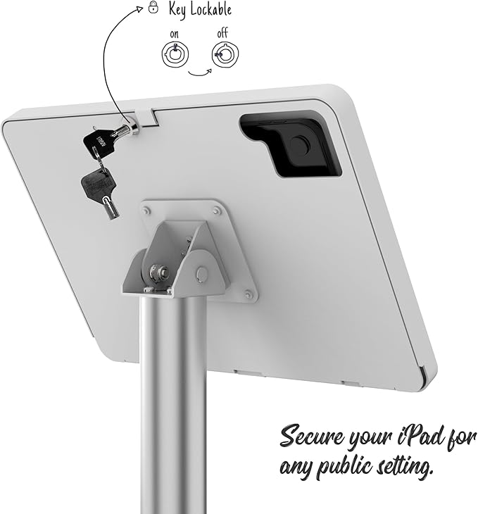 Beelta Tablet Floor Stand, Anti-Theft, Rotate Lockable Metal Tablet Enclosure+Aluminum Pole+Metal Base, Compatible with 10.9" iPad 10th, Pro 11" 1 2 3 4, Air 4 5, Air 11"(M2/M3), iPad 11"(A16)