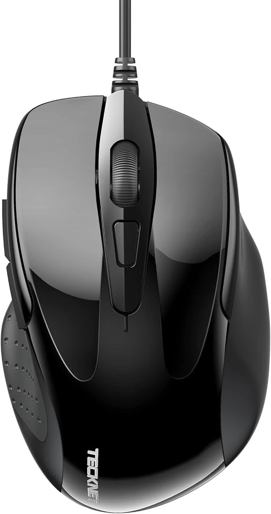 TECKNET USB Wired Mouse, 6-Button Corded Mouse with 2 Adjustable DPI, Optical Computer Mouse with Ergonomic Design and 5FT Cord for Laptop, Chromebook, PC, Desktop, Mac, Notebook-Black