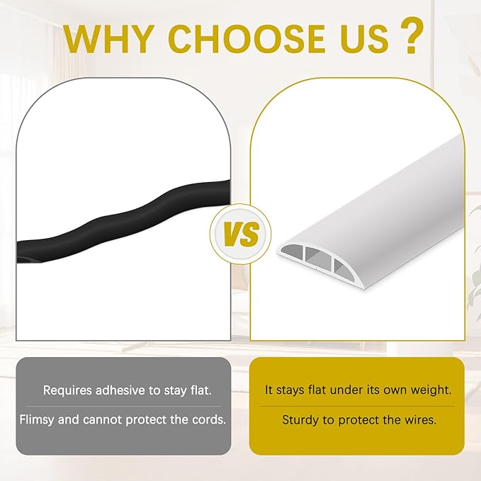 JAHOMFAI Floor Cord Cover 10FT Cord Covers for Wires on Floor Protect Wires & Prevent Trip Hazards, Easy to Cut for Home, Office, School, Concerts, Cavity W0.6in x H0.32in