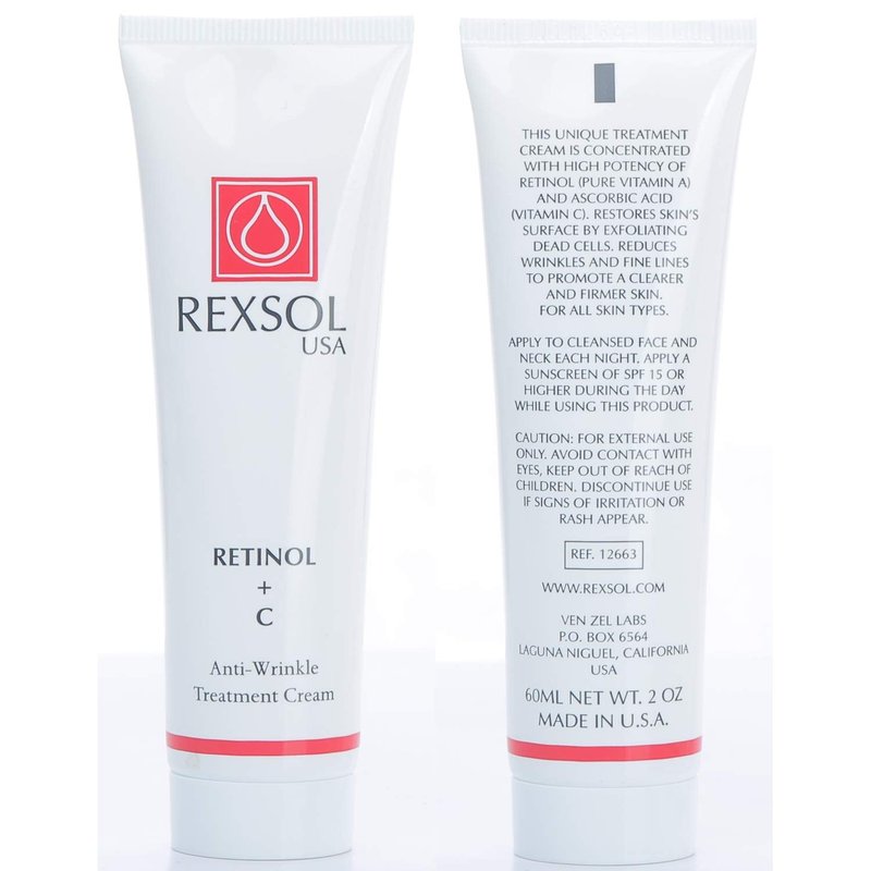 REXSOL Retinol + Vitamin C Anti-Aging Cream - Night Face Care & Dark Spot Remover | 2 OZ Infused with Vitamin E & A
