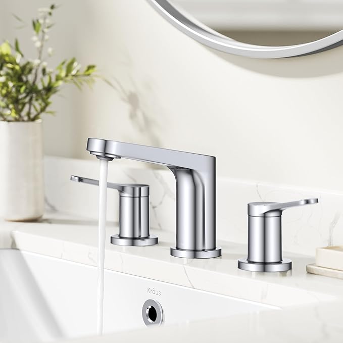 KRAUS Indy Widespread Bathroom Faucet in Chrome with 2 Handles, Pop Up Drain and Supply Lines, FUS-14103CH