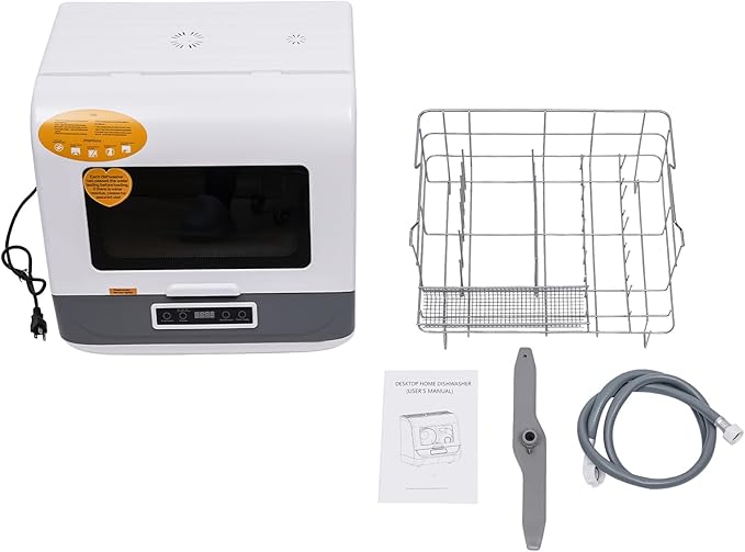 800W Portable Countertop Dishwasher, No Installation Needed, Mini Dish Washing Machine with 8L Water Tank, Compact White Dishwasher for 4-6 Sets Tableware,IPX1,0.02-1.00Mpa