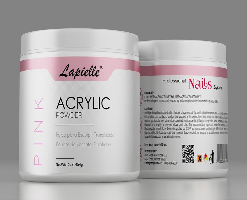 Lapielle Professional Acrylic Powder for Nail Art. Long-lasting, Large capacity and quick dry. Quality Salon Manicure Nail extension (16oz - 1lb - 454g) PINK