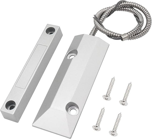 FOCMKEAS Magnetic Reed Switch Wired Surface Mount Normally Closed NC Contact Sensor Alarm Magnetic Door Switch with 2 Wires, Zinc Alloy Sliver, OC-55