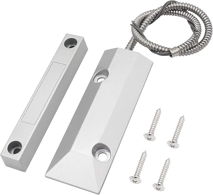 FOCMKEAS Magnetic Reed Switch Wired Surface Mount Normally Open NO Contact Sensor Alarm Magnetic Door Switch with 2 Wires, Zinc Alloy Sliver, OC-55