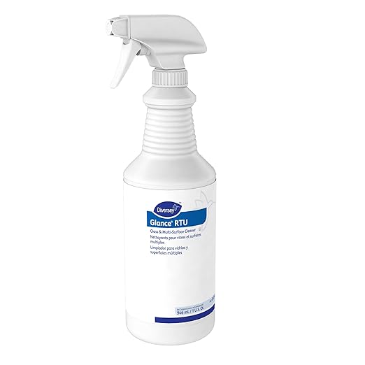 Diversey GLANCE 04554. Glass & Multi-Surface Cleaner, for Streak-Free Mirrors & Windows, Ready-to-Use, 32-Ounce (Pack of 12 with 12 spray nozzles)
