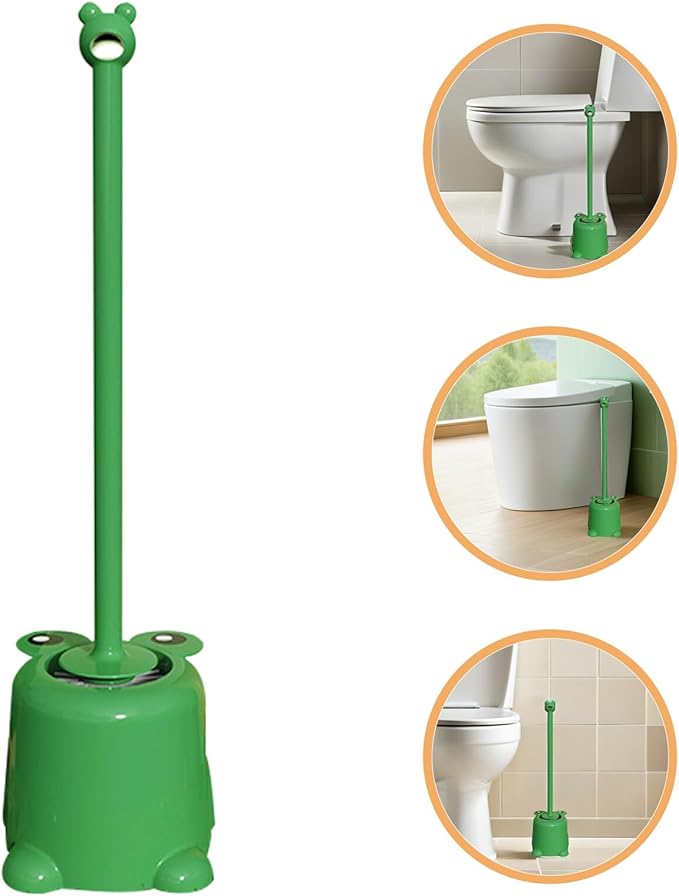 Beaupretty Frog Toilet Brush with Holder Set Long Handle Soft Bristles Cute Cartoon Frog Design Efficient Toilet Cleaning for Home Office Bathroom