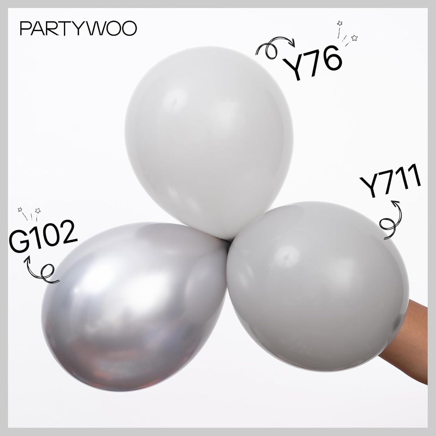 PartyWoo Metallic Silver Balloons - 127-Piece Pack in Various Sizes for Birthday & Graduation Decor