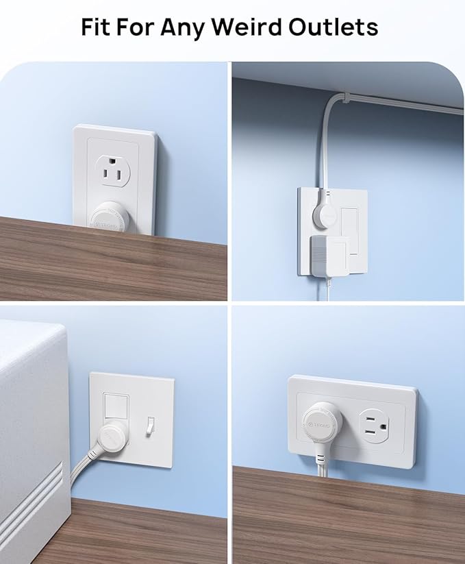 TROND Flat Extension Cord 15ft with 360° Rotating Plug, ETL Listed 3 Prong Power Strip, Low Profile Three Outlets, 13A, SPT 16/3 Gauge, Small for Tight Spaces Indoor Home Office Kitchen Bedroom, White