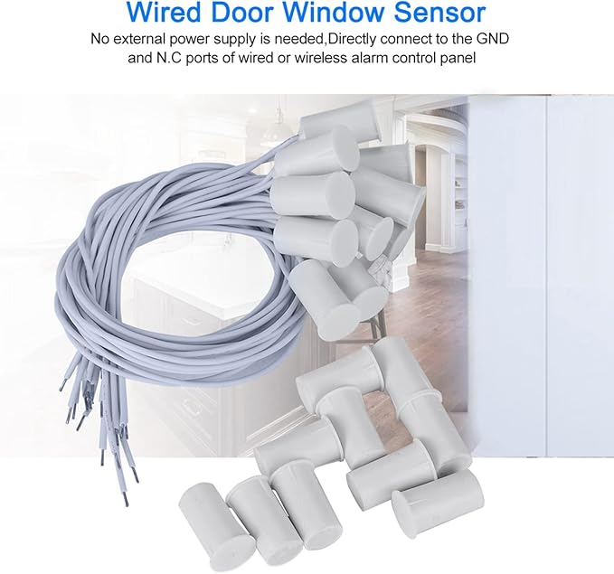 10 Pack Magnetic Contacts Switch, NC Recessed Wired Window Door Contact Sensor for Home Security Alarm Systems, 10PCS, White