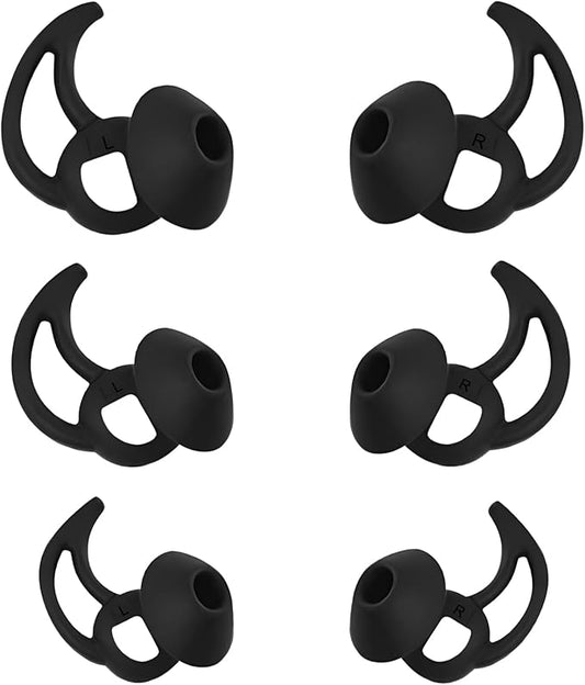 WKYMY Earbud Replacement Tips Silicone Earbud Tips Ear Bud Covers Compatible with Bose Quietcomfort and Sport Headphone Ear Tips 3 Pairs S M L Black