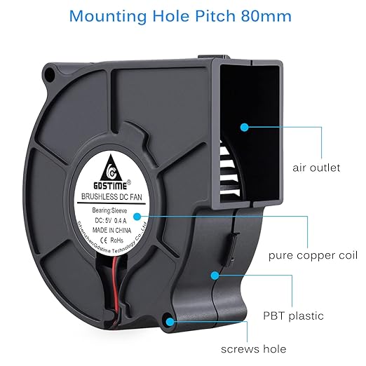 GDSTIME 75mm X 30mm USB Blower Fan with 3 Speeds Control, 5V Powered DC Brushless Turbine Turbo Cooling Fan